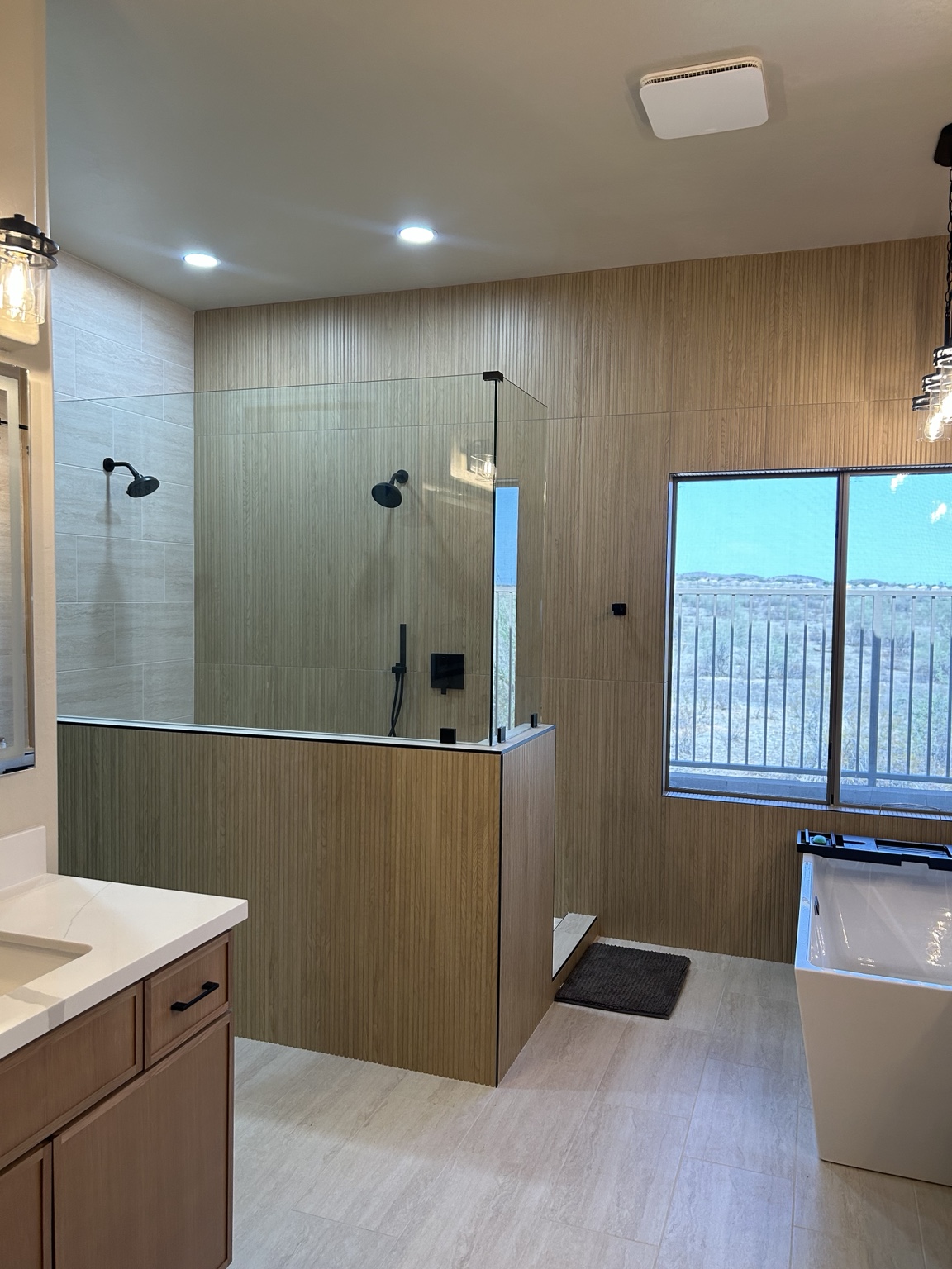 Completed contemporary tiled shower