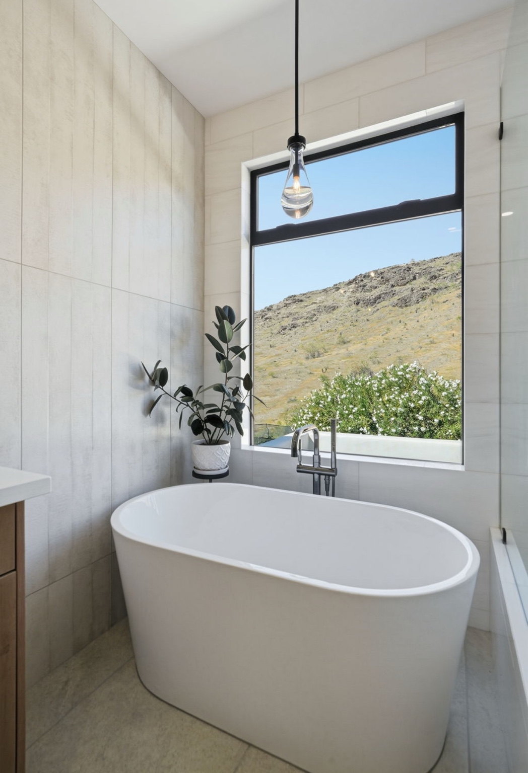 Custom shower detail with architectural tile layout